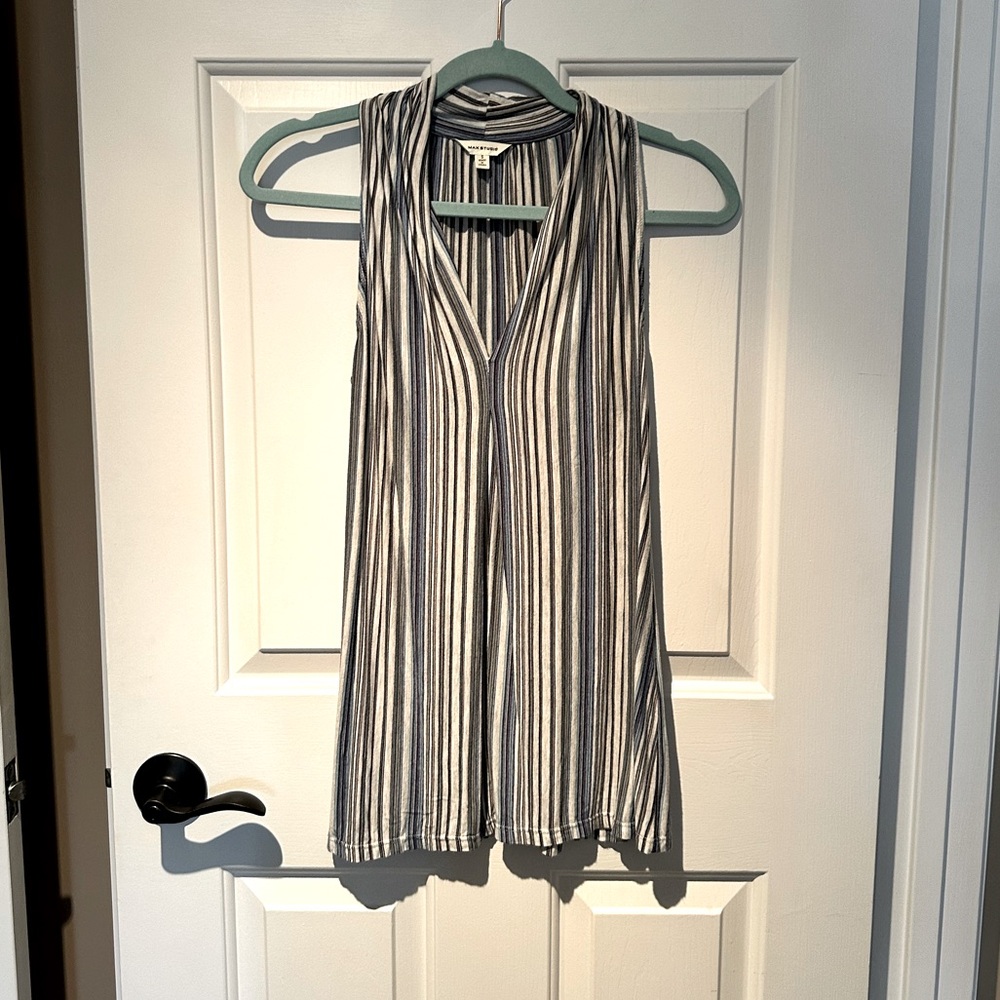 Max Studio Striped Tank Top in Blue and Gray. Size Small